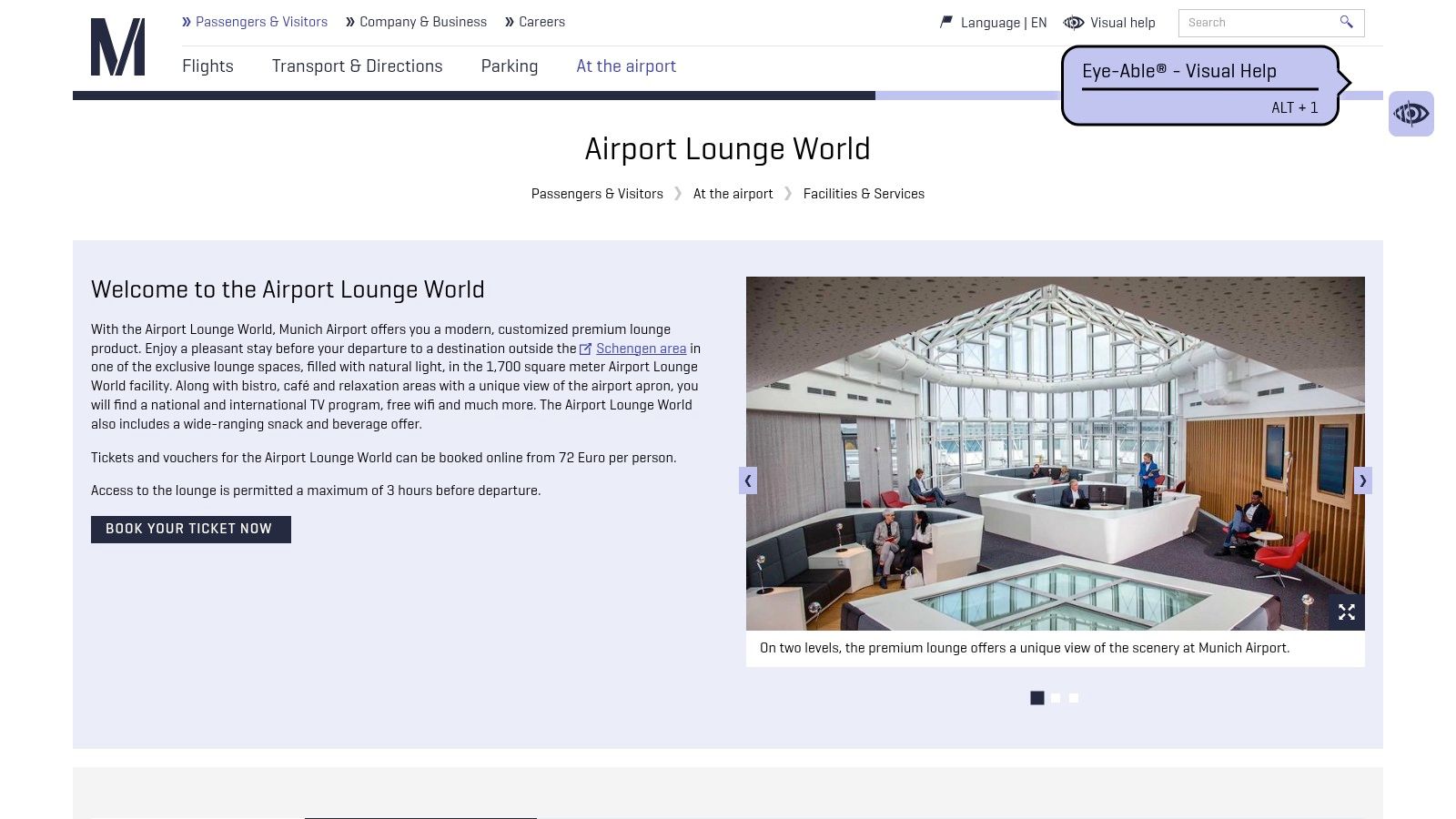 Die offizielle Website des Münchner Flughafens mit Details zur Airport Lounge World