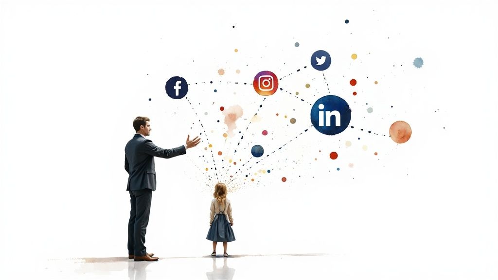 Man and woman looking at a laptop, analyzing social media data.