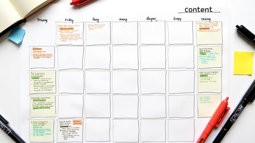 A stylized clock with social media icons on a desk, representing platform-specific timing.