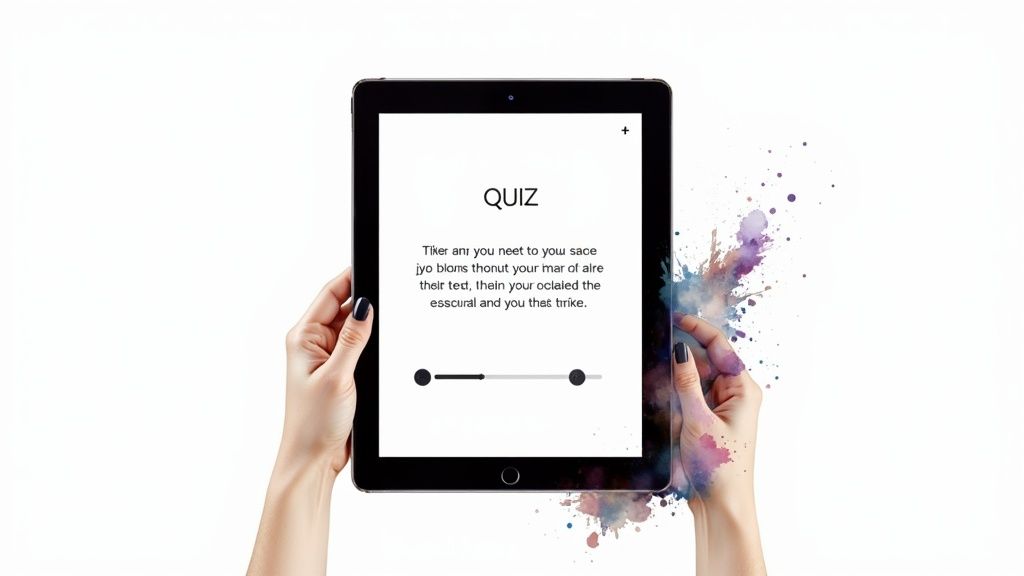 Image showing a smartphone with an interactive poll on screen, with a user's finger about to tap an option, illustrating the concept of Interactive Content Transformation.