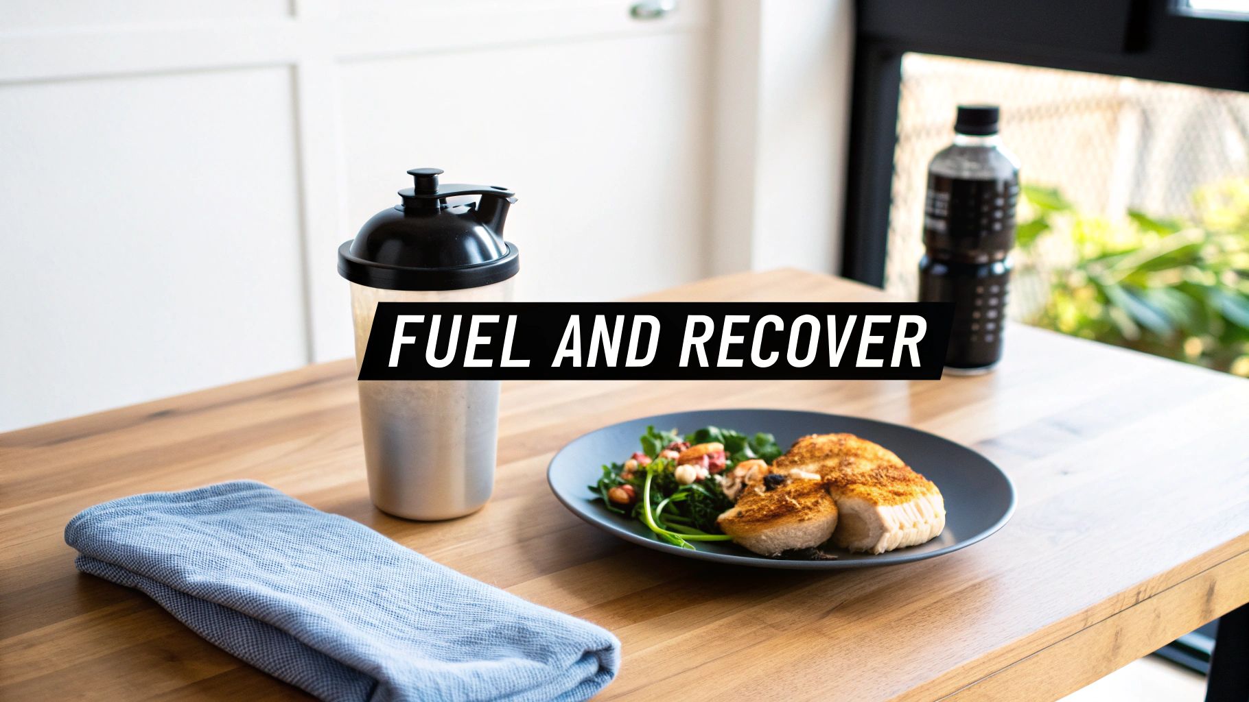 A healthy meal with lean protein, vegetables, and complex carbs, representing the fuel needed for muscle growth.