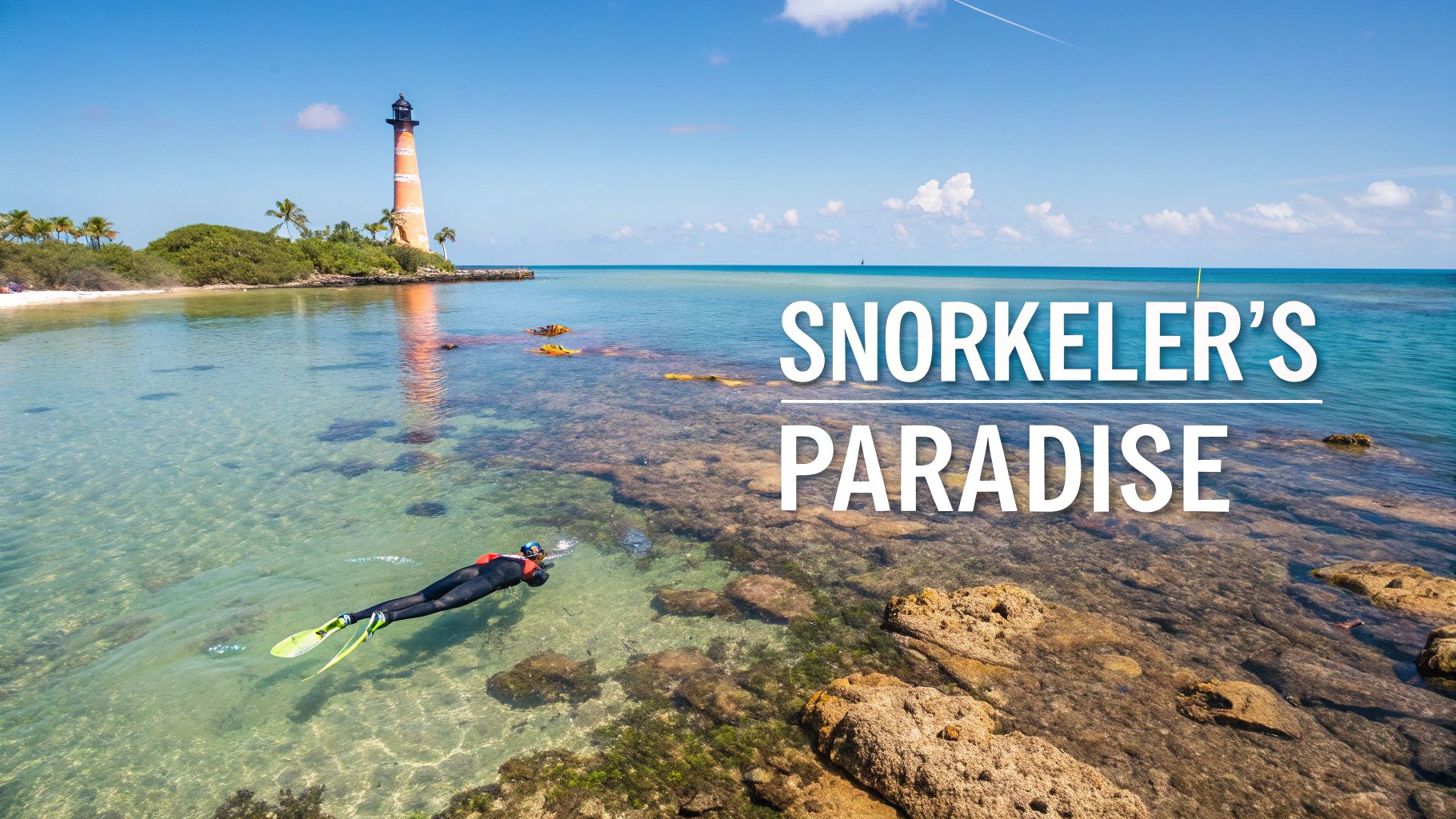 A vibrant coral reef with colorful fish swimming in clear blue water.