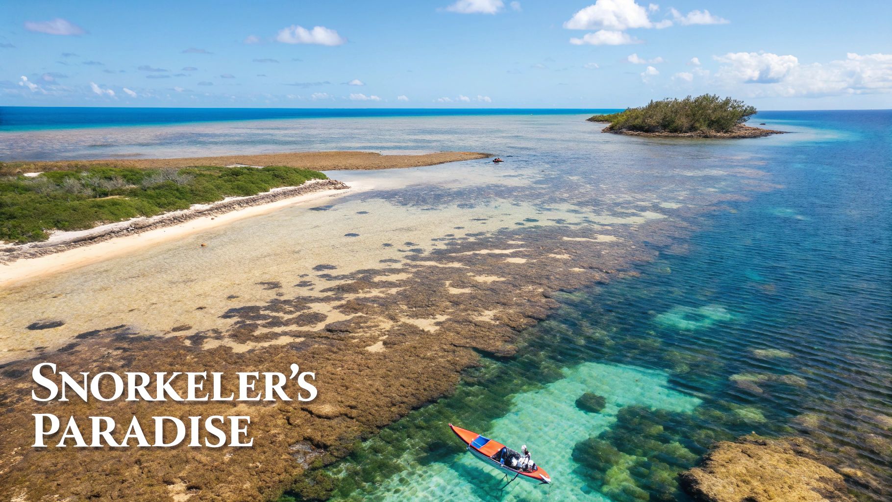 Two people snorkeling in the clear blue waters of Marathon, FL