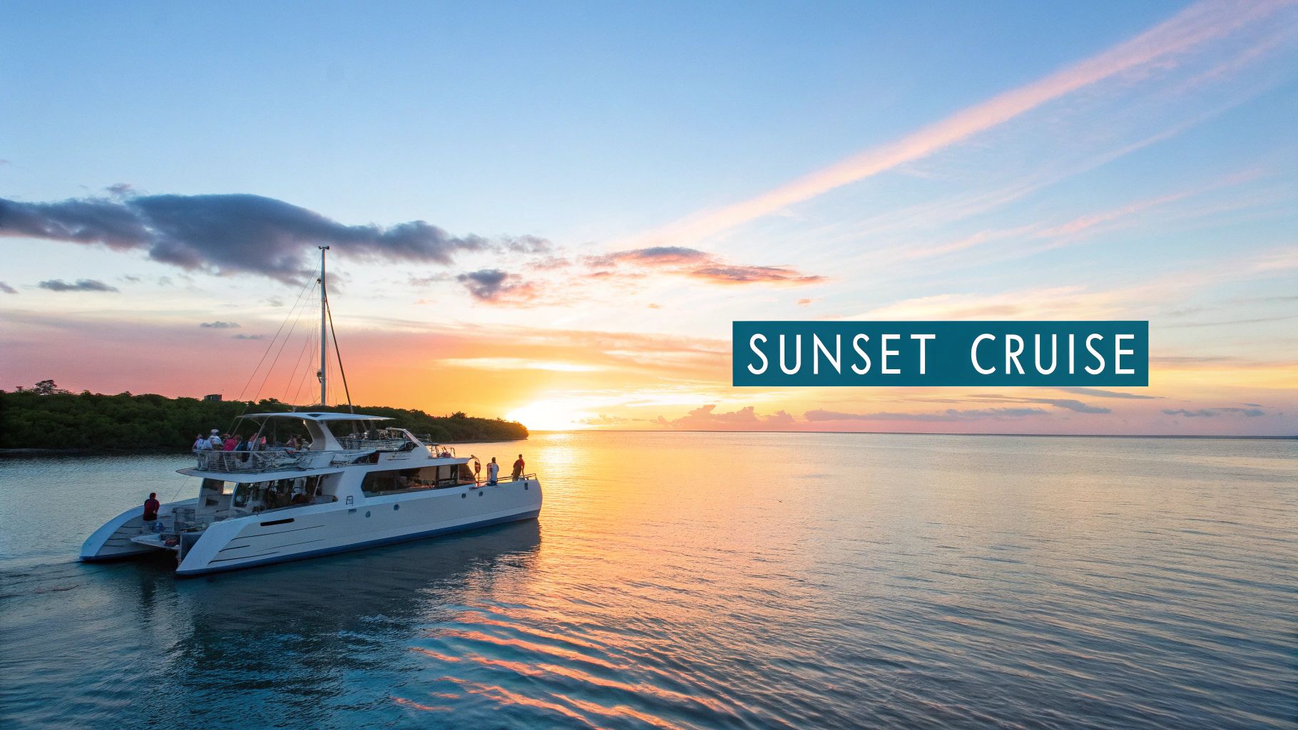 Catamaran sailing during a vibrant sunset in Marathon, FL