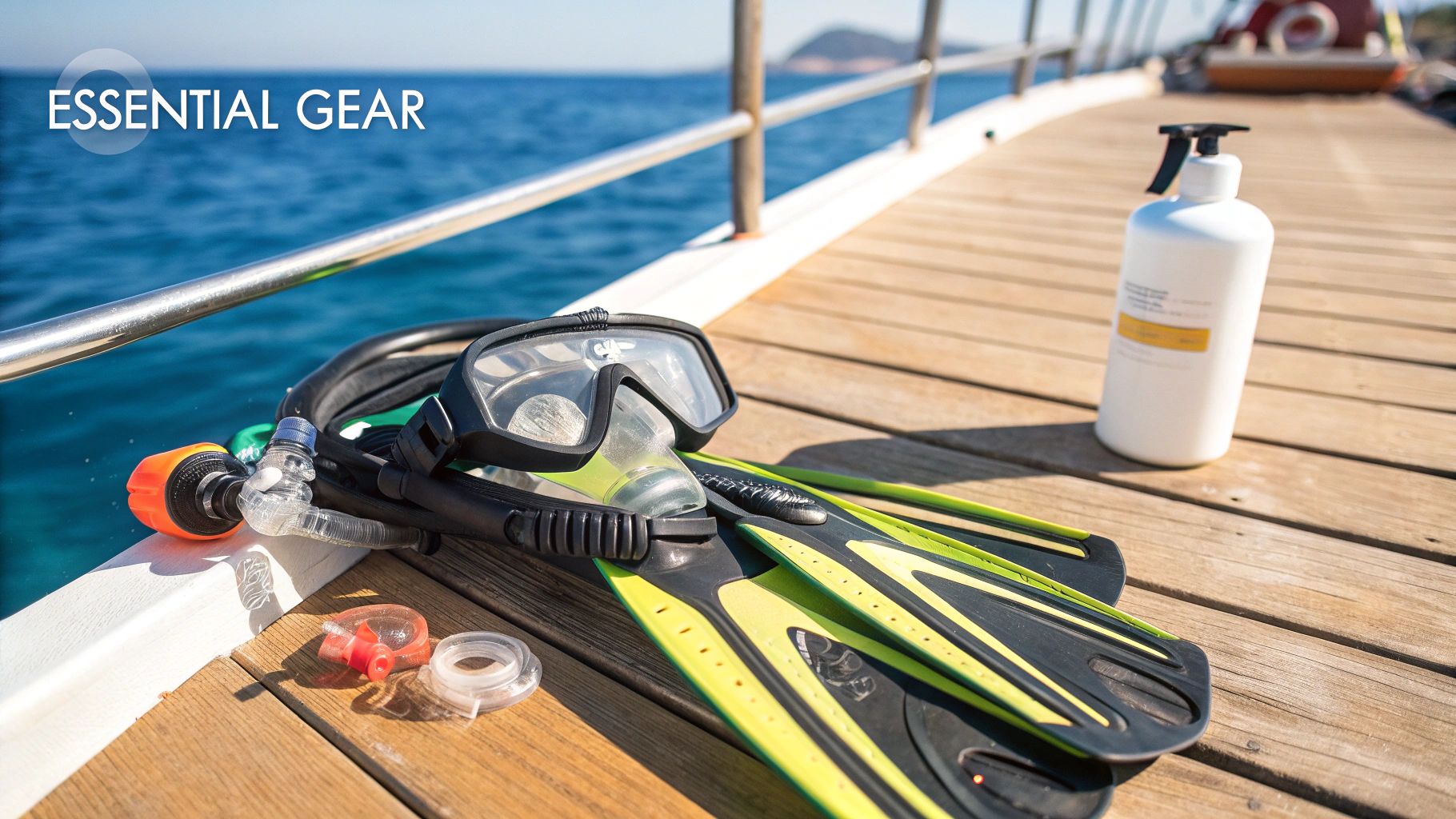 Two snorkelers getting ready with their gear on a boat in Marathon, FL