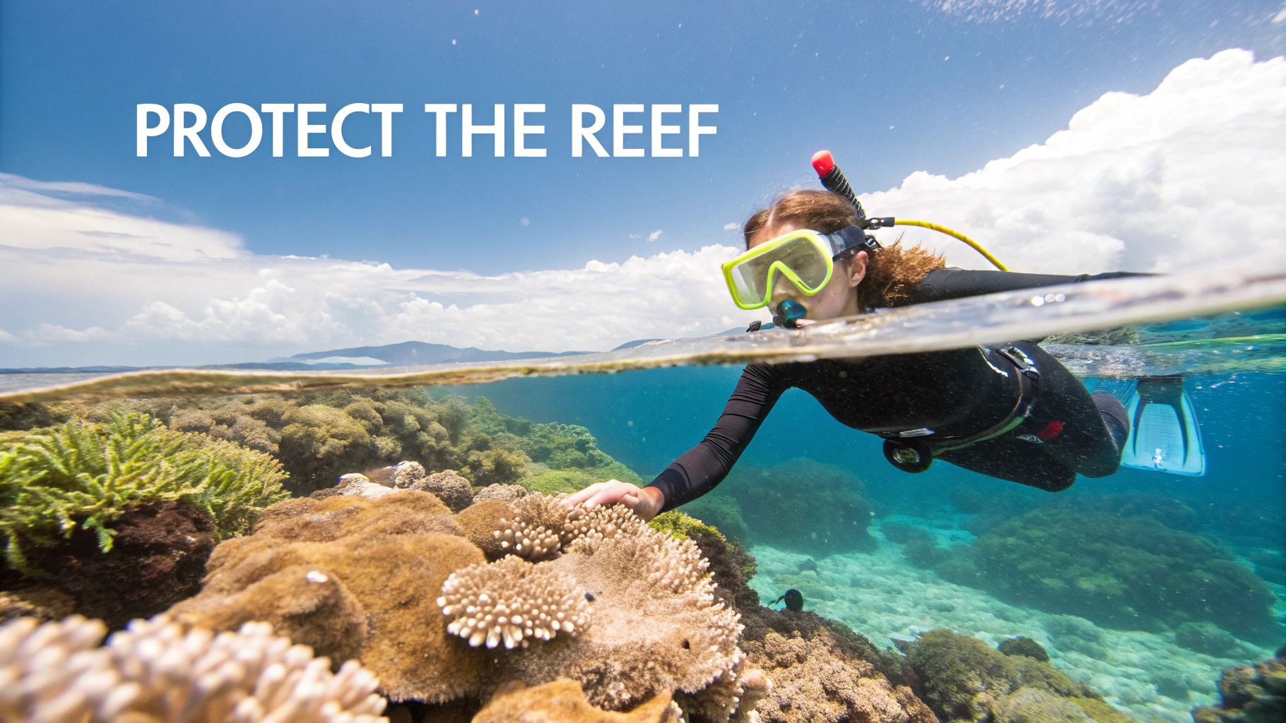 A snorkeler observing a sea turtle from a safe distance in Marathon, FL.