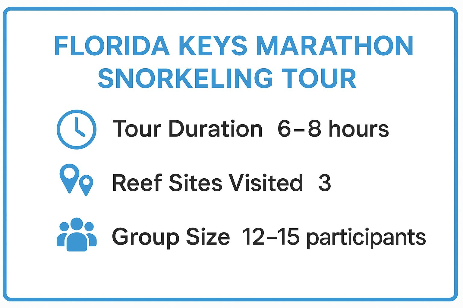 Infographic showing key data about Florida Keys Marathon Snorkeling Tour (Key Largo)