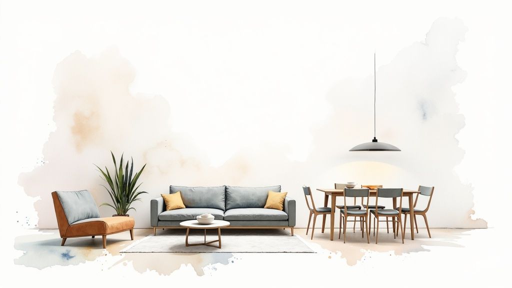 A real estate agent showing a virtually staged home on a tablet.