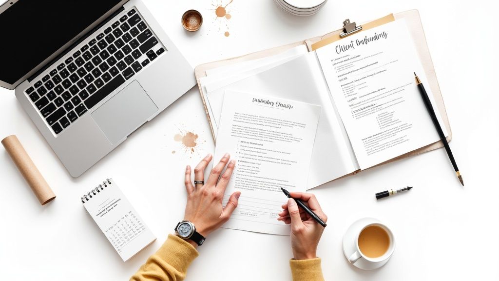 An organized and streamlined interior design workspace.