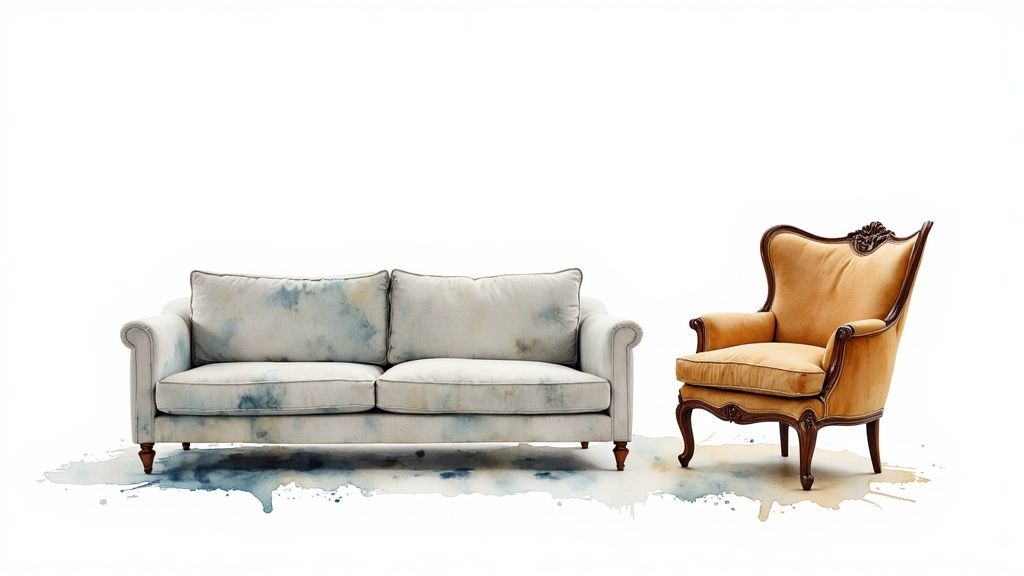 Modern and traditional furniture mixed in a living room