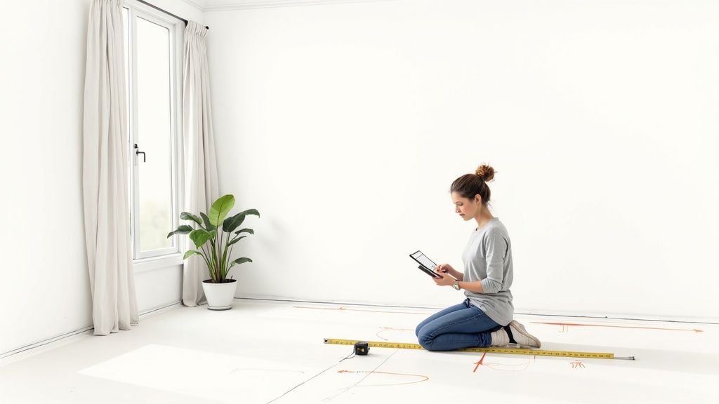 A mood board with various fabric swatches, paint chips, and inspiration photos, showing a cohesive design style.