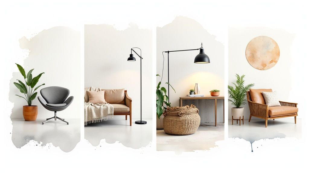 A minimalist living room showcasing popular interior design styles.