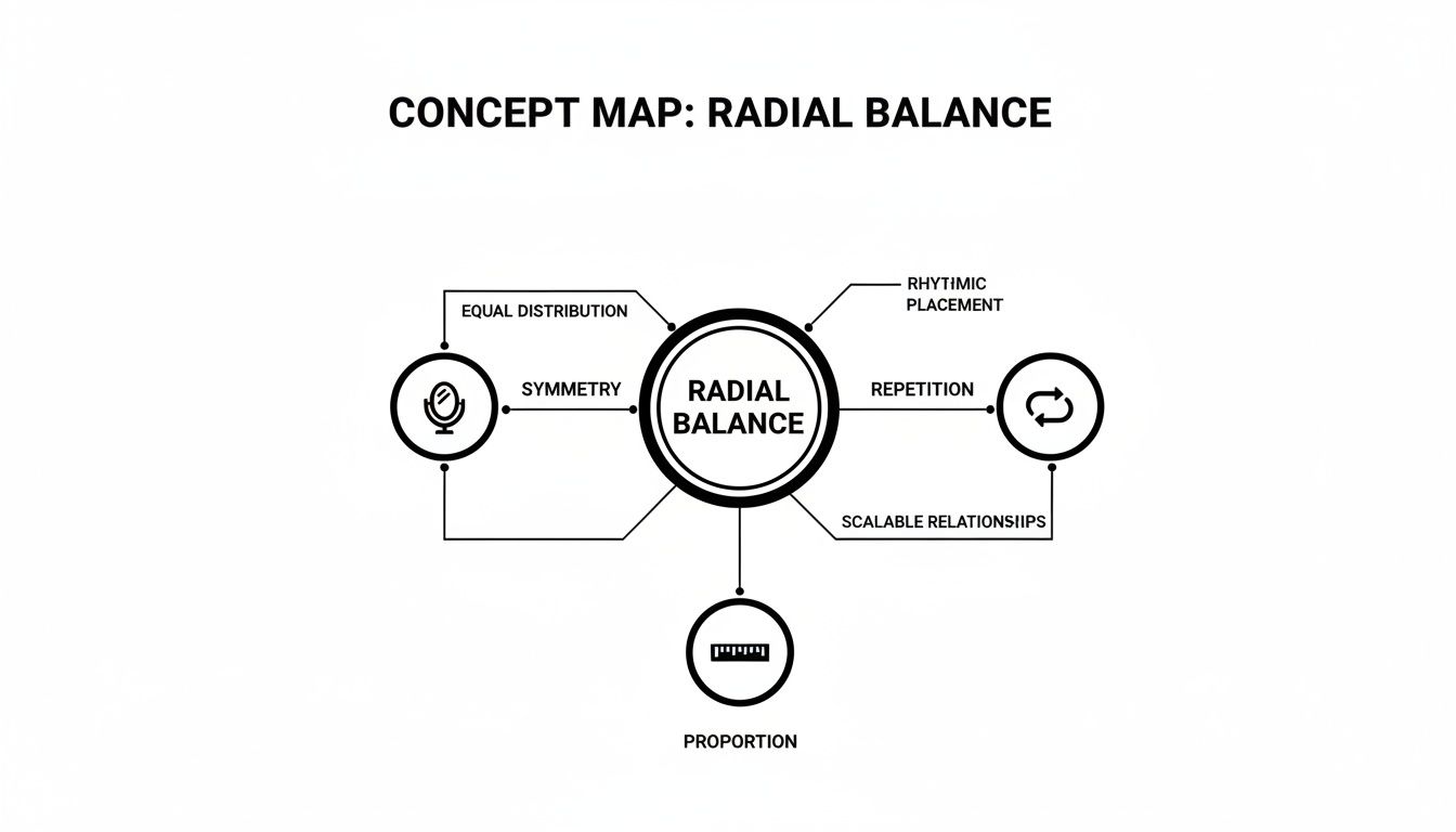Infographic about radial balance interior design