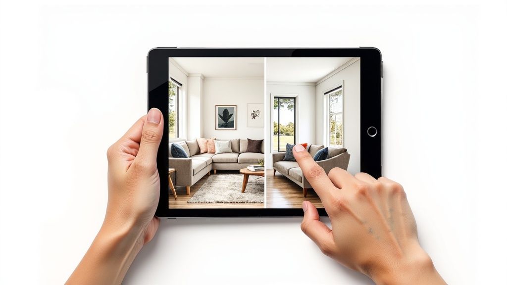 Screenshot of a room being redesigned using RoomGenius AI, showcasing the user-friendly interface.
