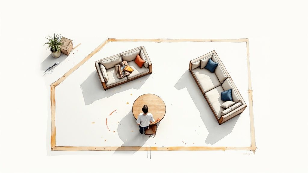 A stylish living room with carefully selected furniture, showcasing good scale and proportion.