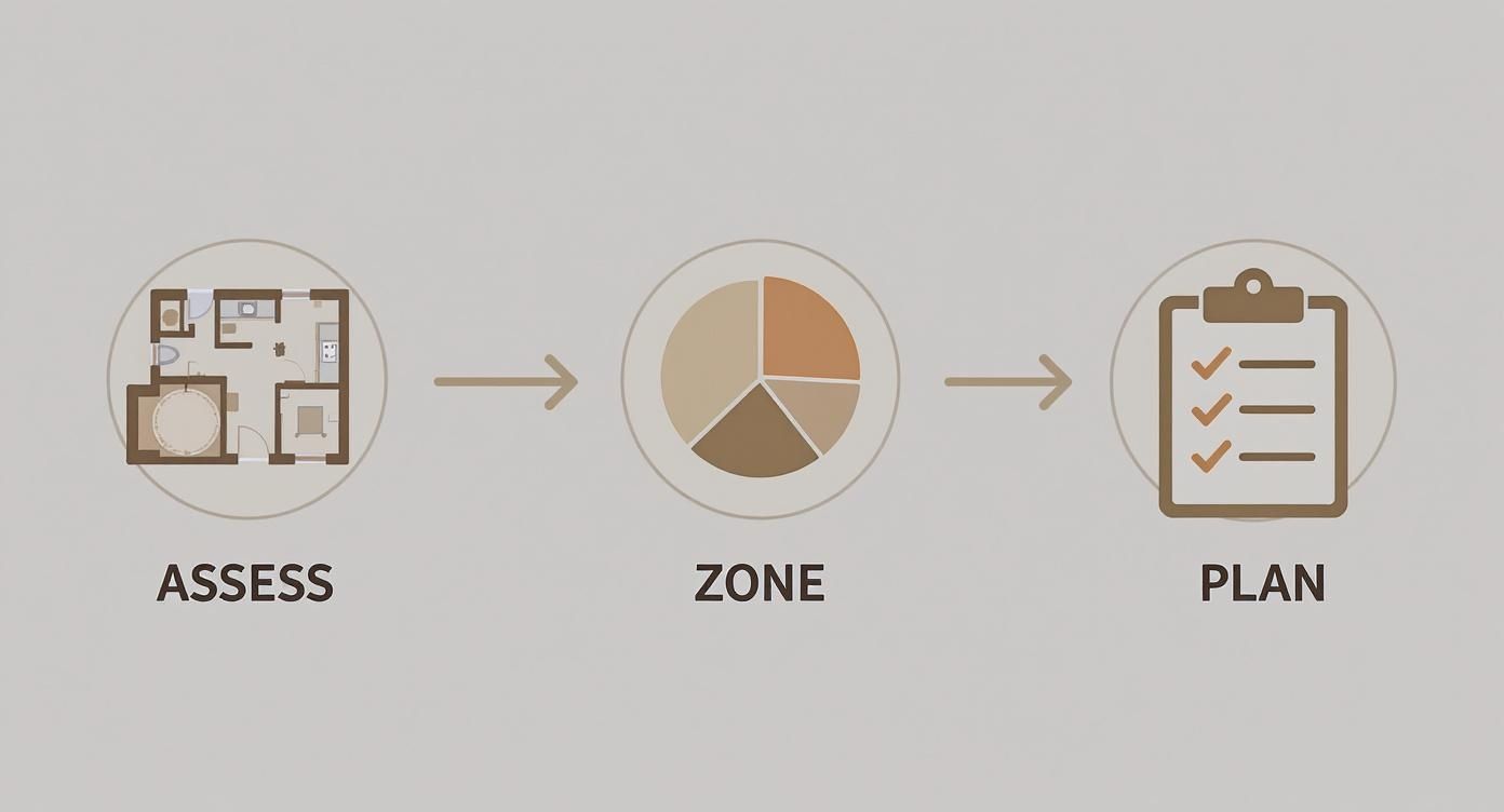 Infographic about small studio apartment layout