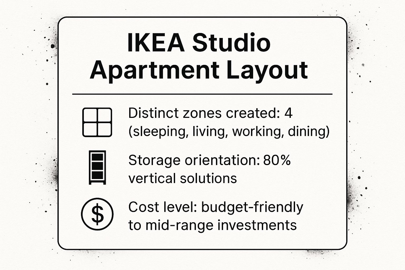 Infographic showing key data about The Ikea Studio Apartment Layout
