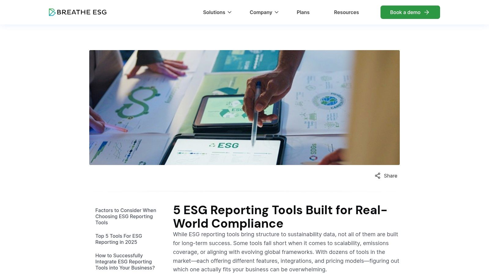 Breathe ESG interface showing ESG data management features
