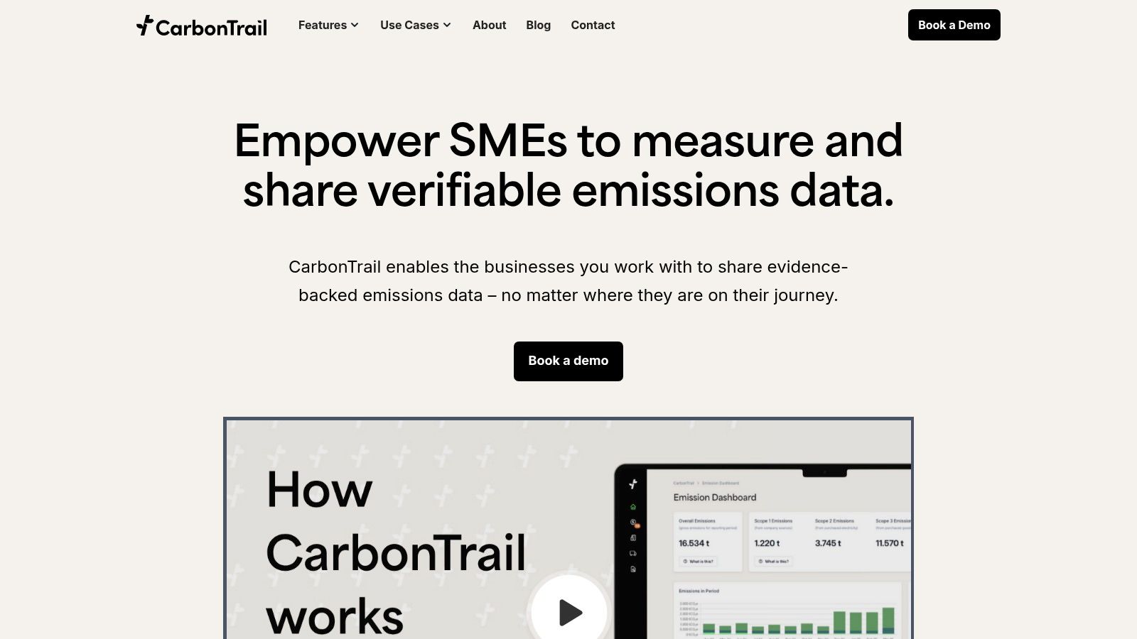 CarbonTrail dashboard showing emissions tracking features