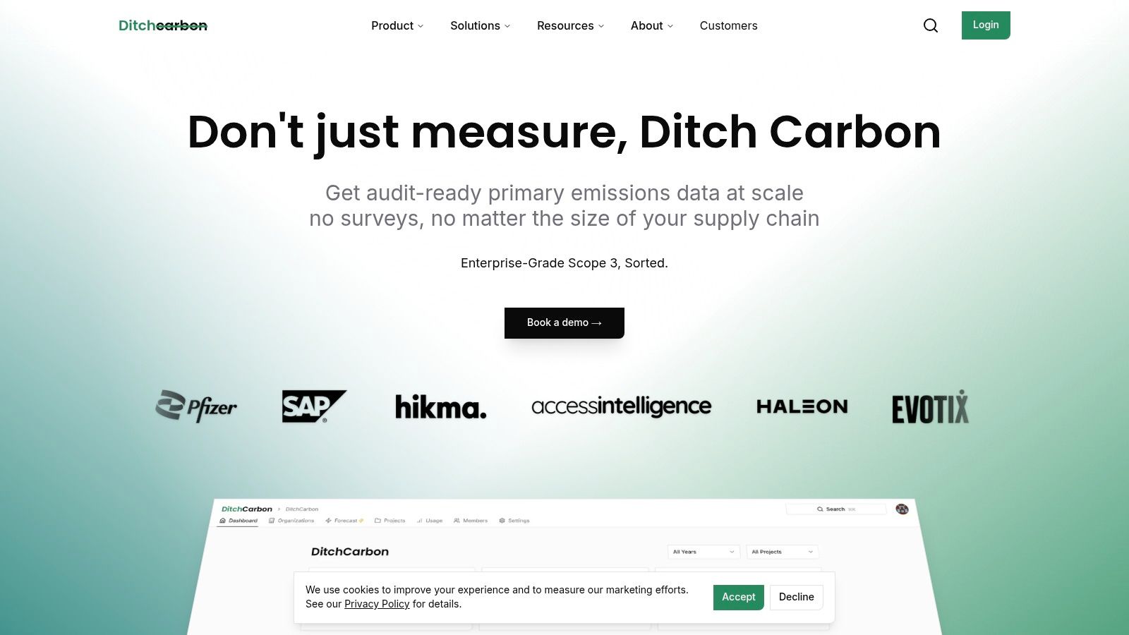 DitchCarbon dashboard showcasing supplier emissions data
