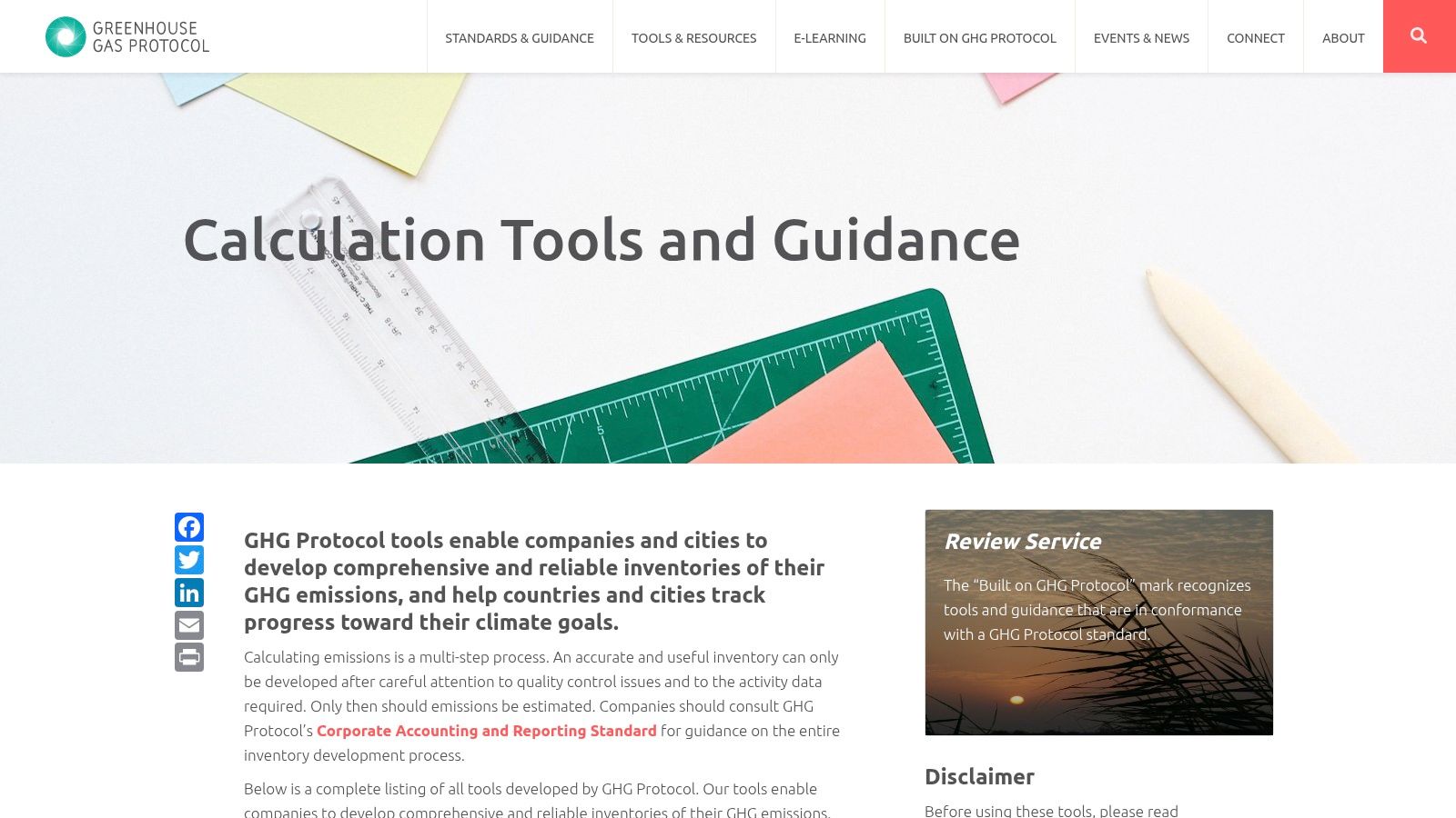 GHG Protocol – Calculation Tools and Guidance