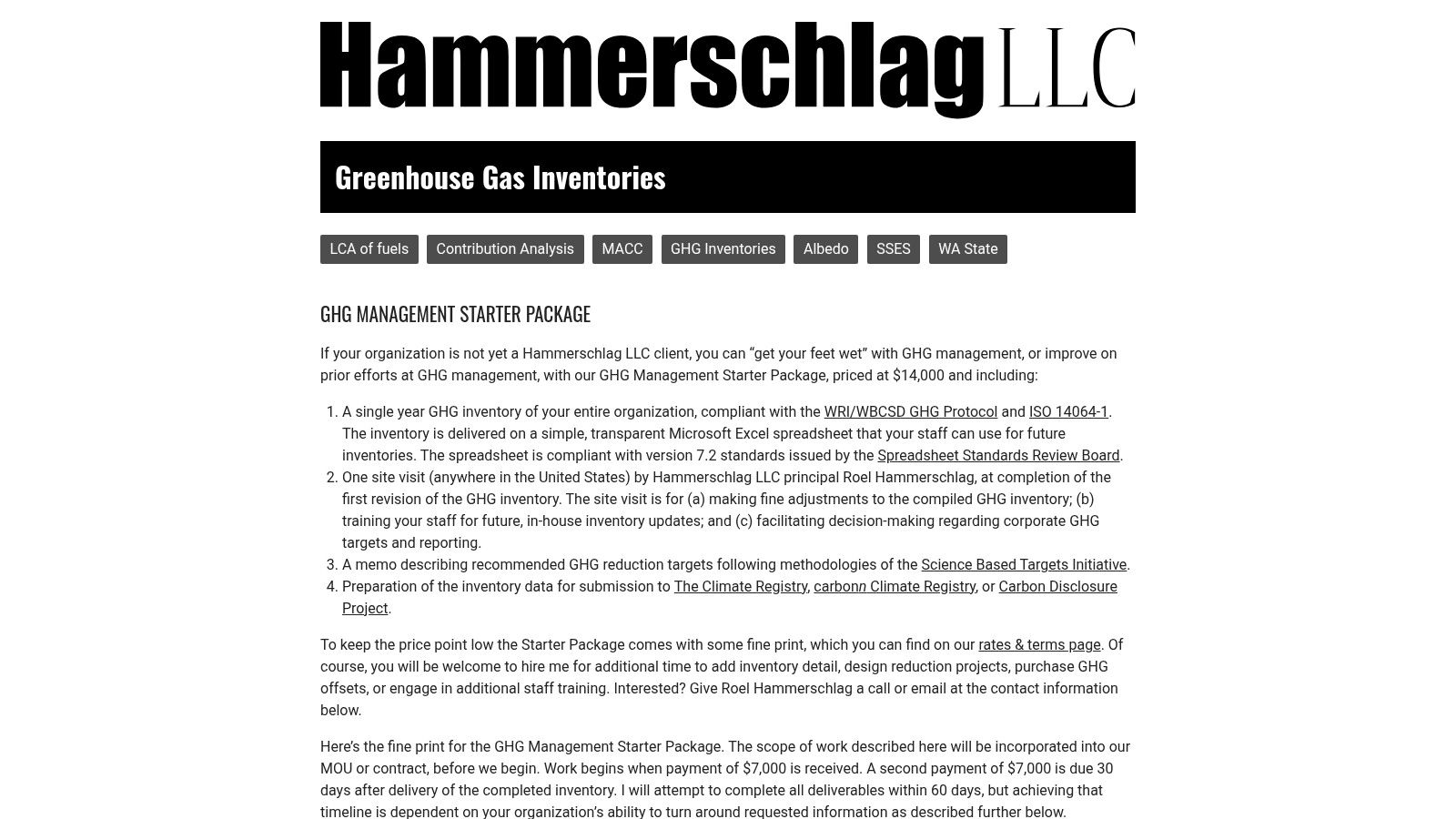 Hammerschlag LLC – GHG Management Starter Package