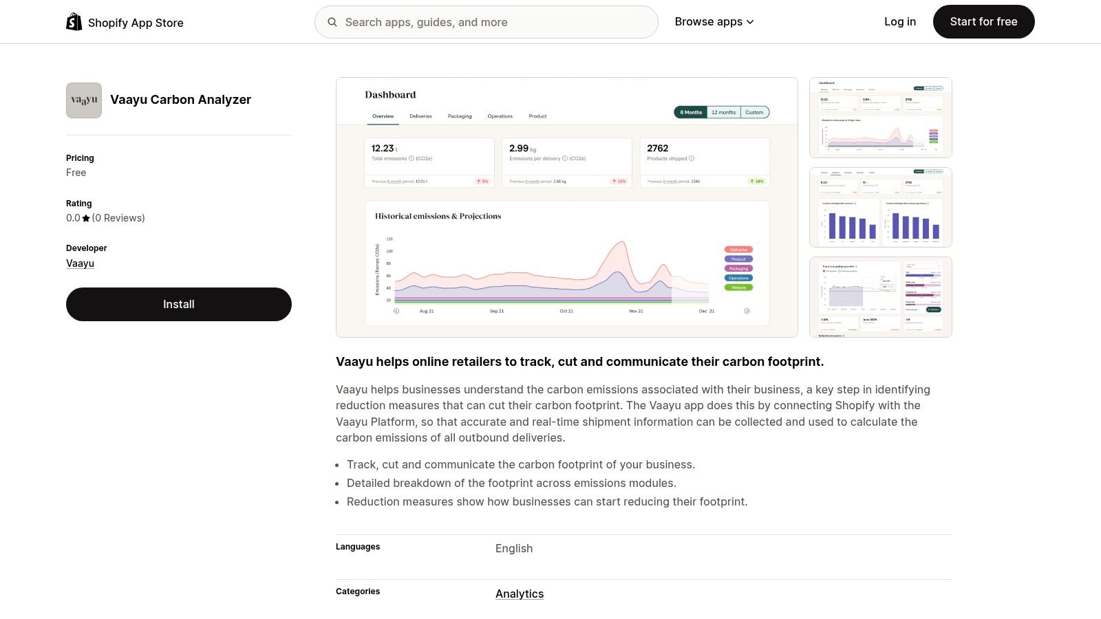 Shopify App: Vaayu Carbon Analyzer (for e-commerce SMEs)