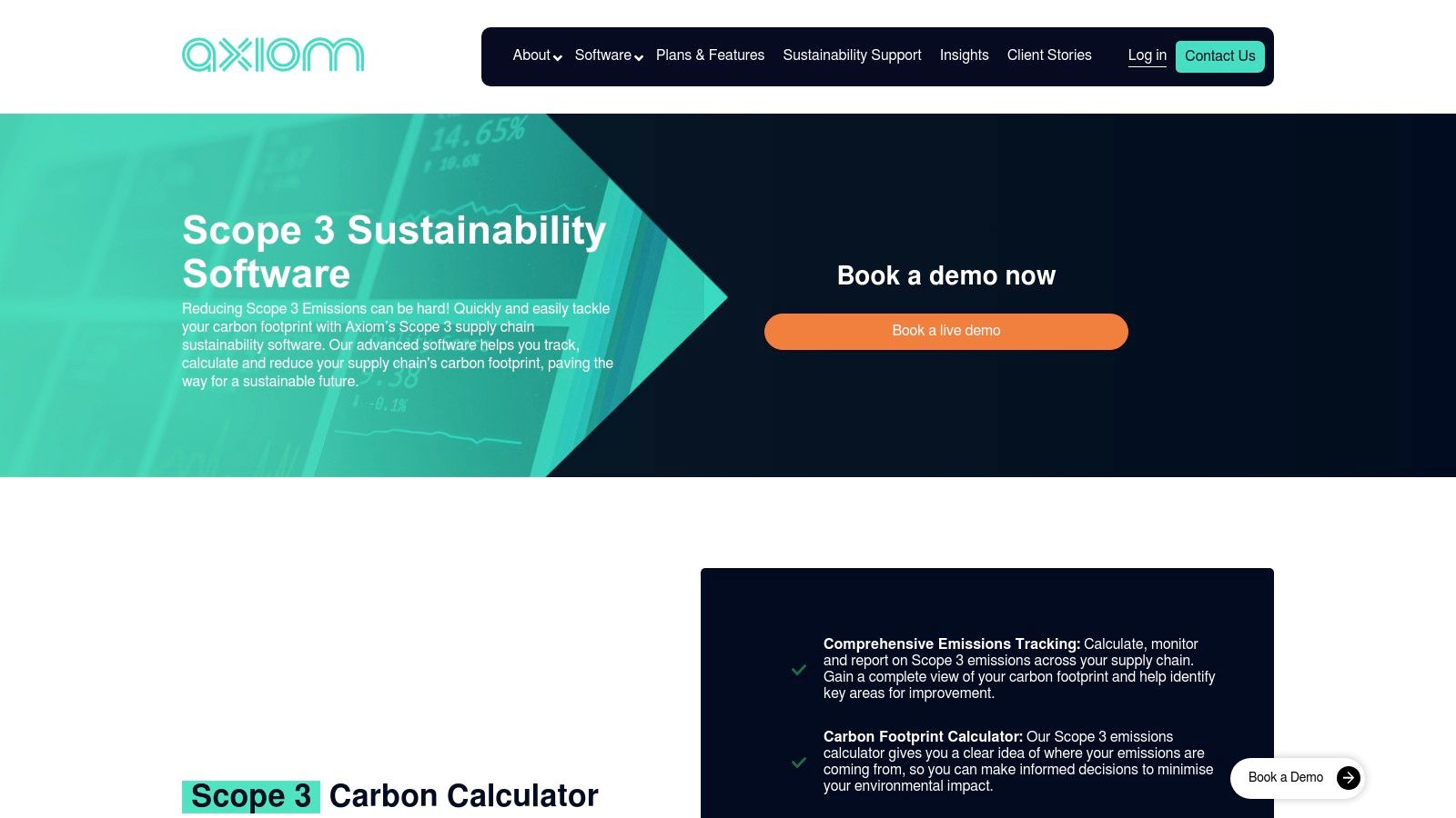 Axiom dashboard showing emissions data and sustainability metrics
