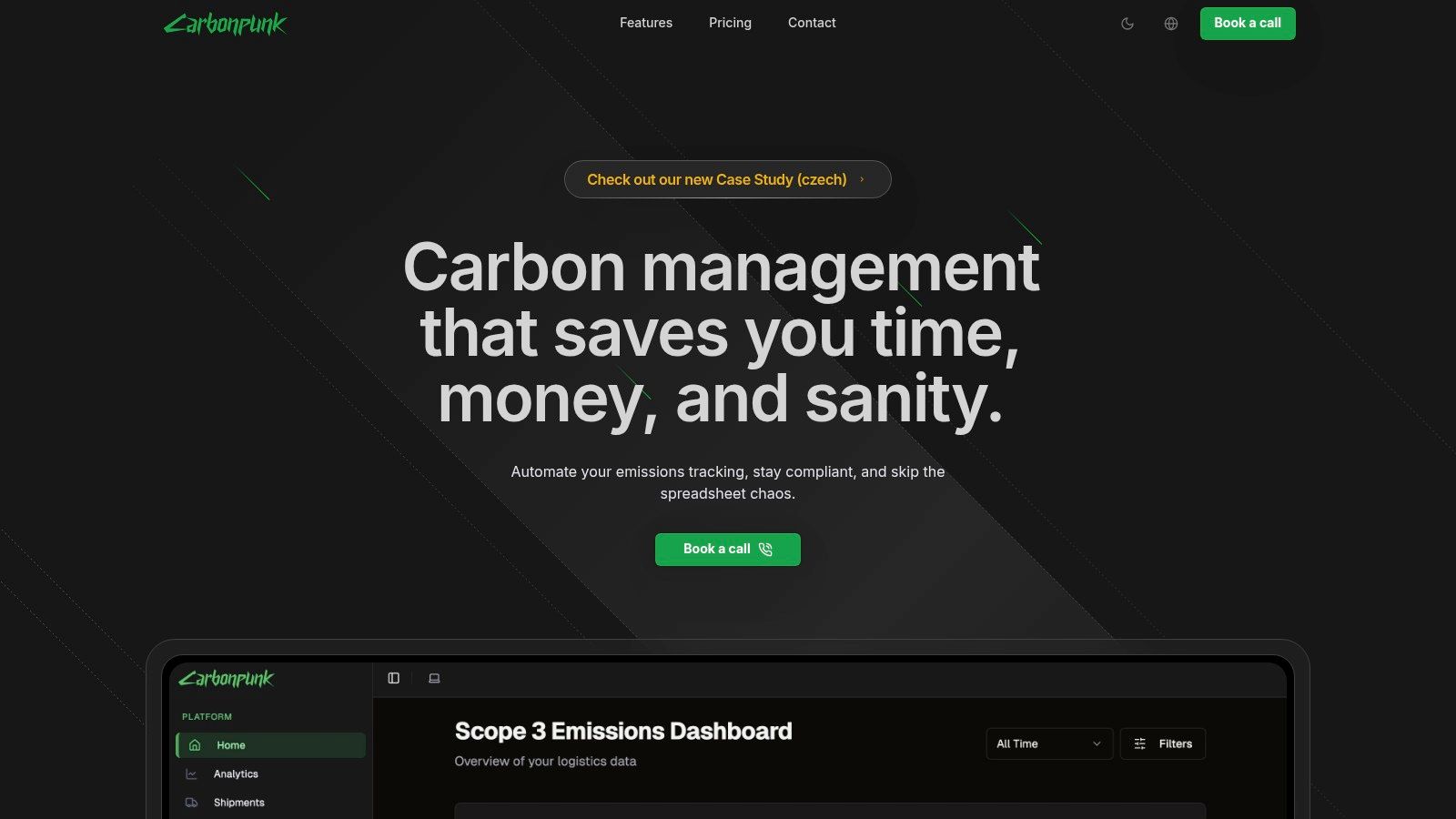 Carbonpunk platform dashboard showcasing emissions analytics and data visualisation
