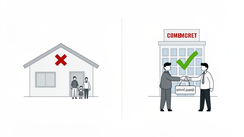 Illustration showing a family's property issue resolved by a successful financial agreement.