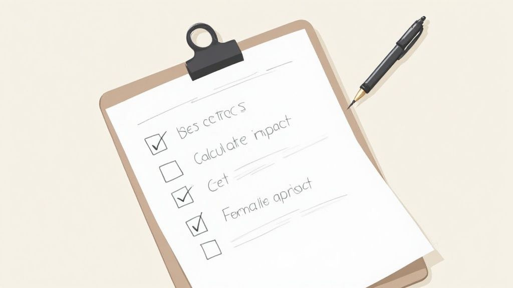 A clipboard with a handwritten to-do list, some items marked as complete, and a pen on a light background.