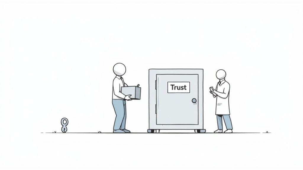 A calm, professional setting where a financial advisor is explaining a concept to a client, visually representing the clarity and trust involved in understanding a bare trust.