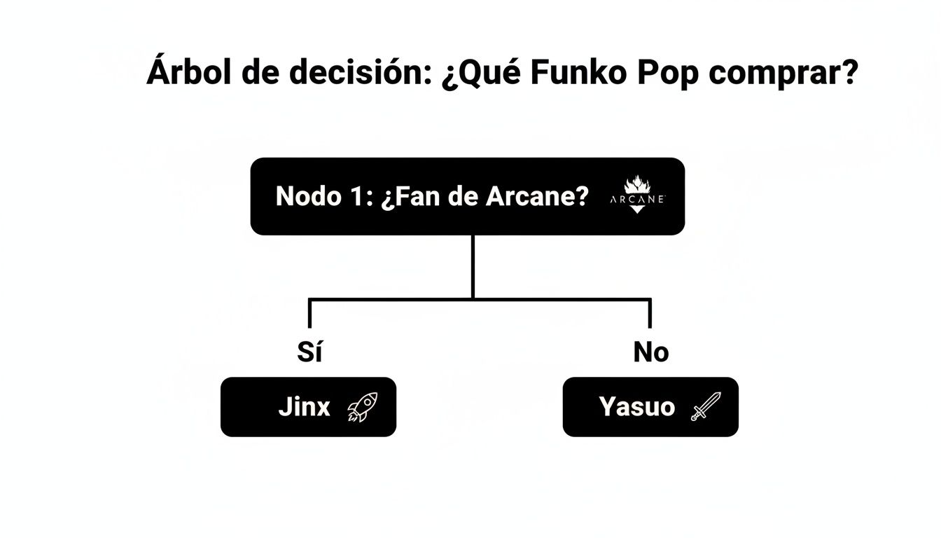 Árbol de decisión simple para elegir Funko Pop: Jinx si eres fan de Arcane, Yasuo si no.