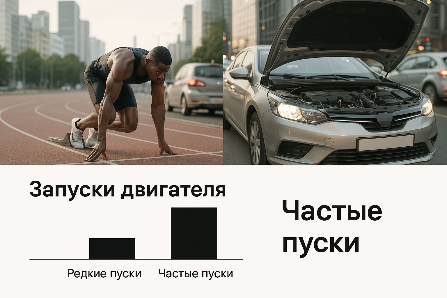 Инфографика о частых пусках двигателя в автомобиле с системой старт-стоп