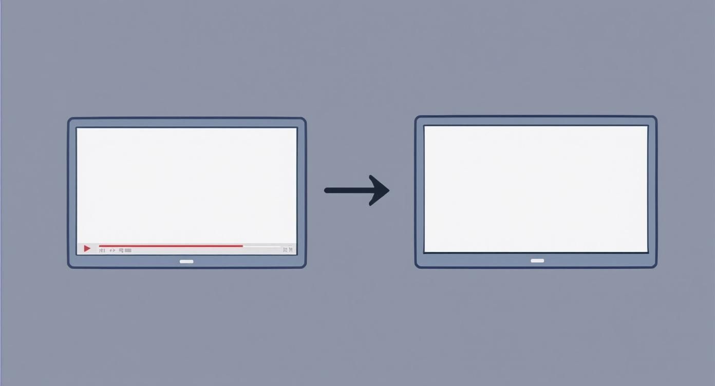 Image showing a video player interface on a screen transforming into a clean blank screen.
