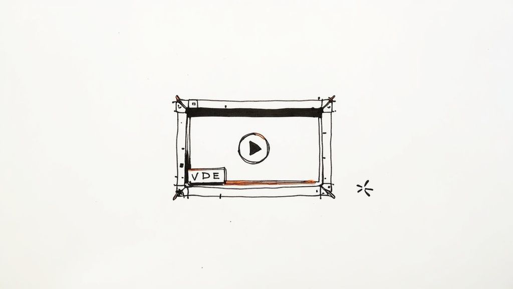 Sketch of a video player interface featuring a play icon, a progress bar, and 'VDE' text.