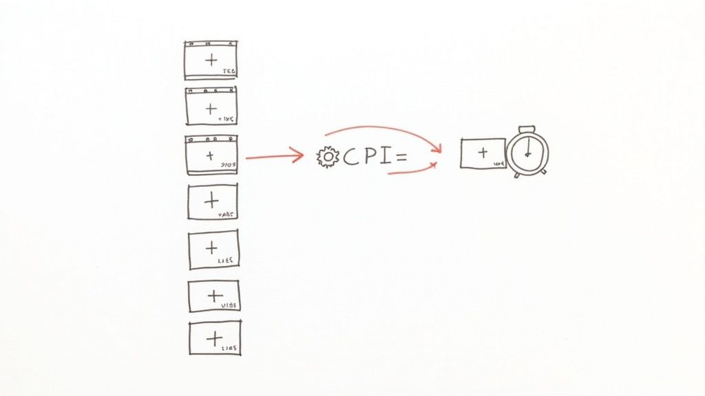 A diagram illustrates a process where multiple data inputs lead to a CPI calculation, resulting in a time-based output.