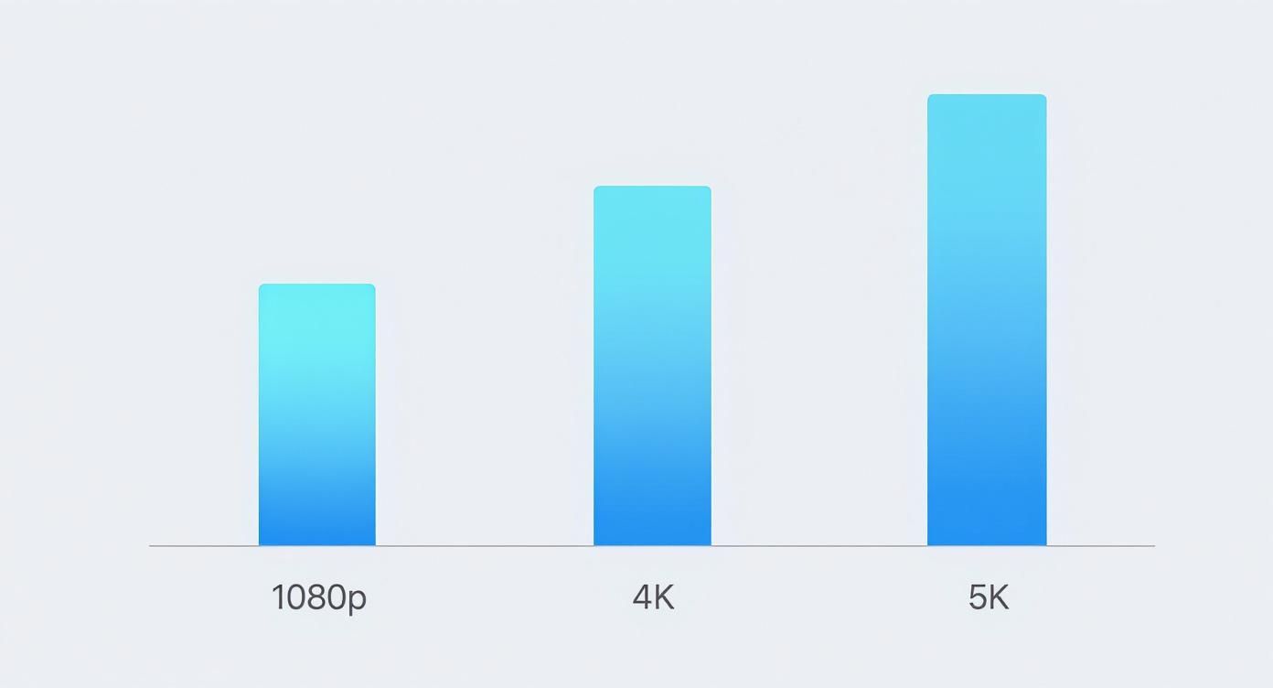 Bar chart comparing video resolutions showing increasing heights from 1080p to 4K to 5K