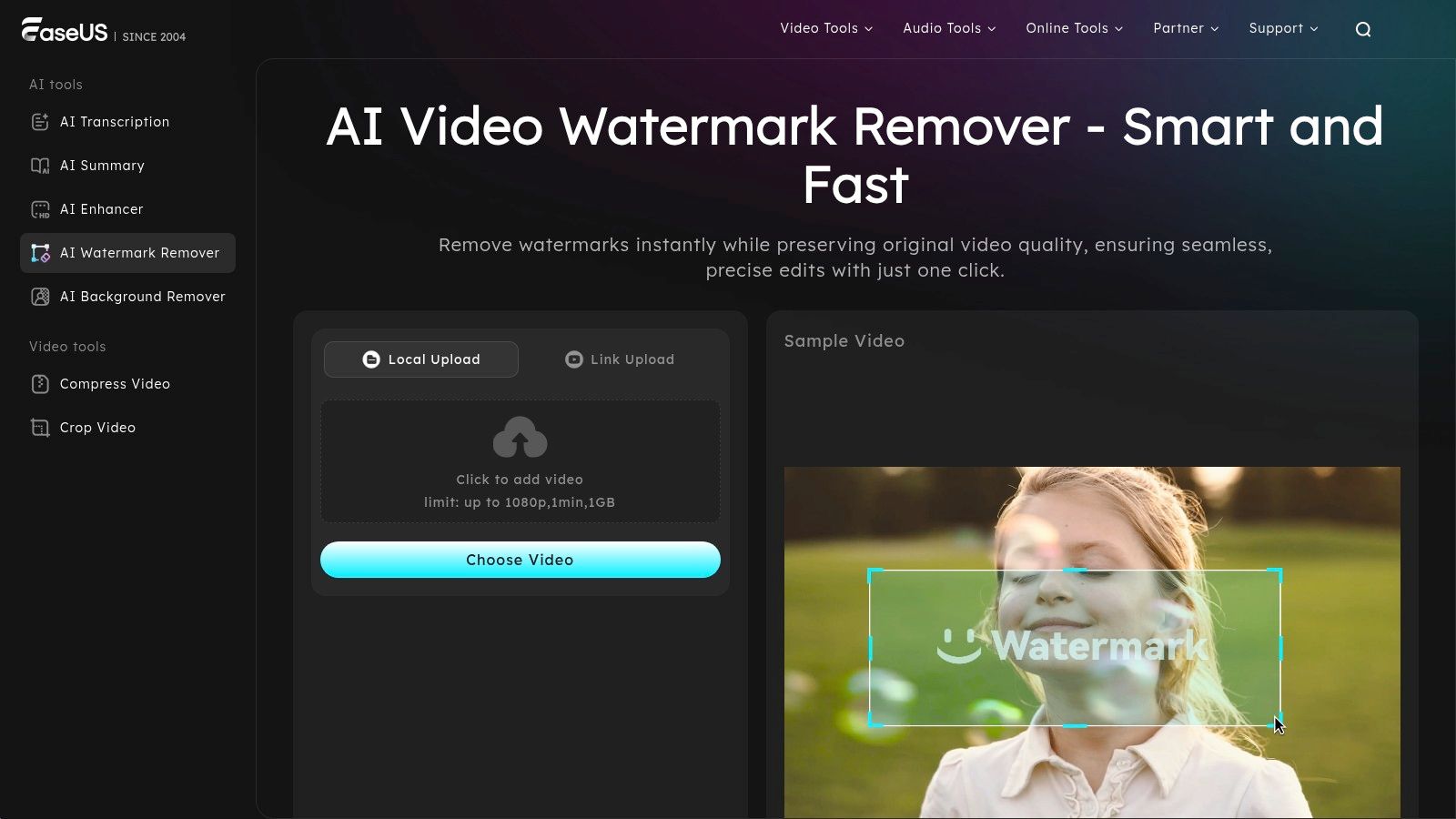 EaseUS AI Video Watermark Remover (web tool)