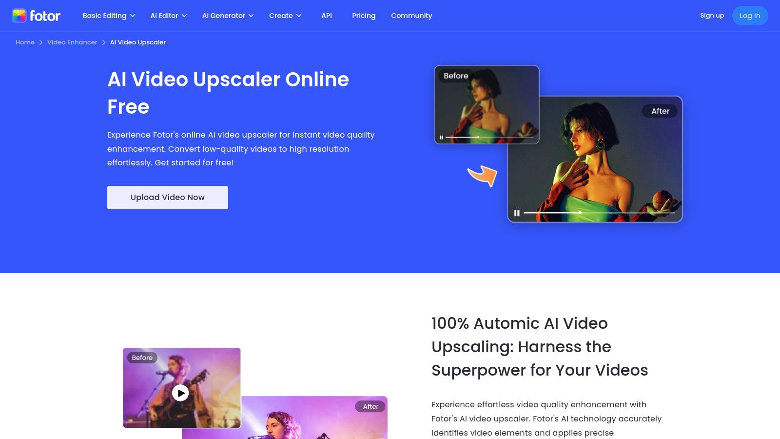 Fotor — Free AI Video Upscaler