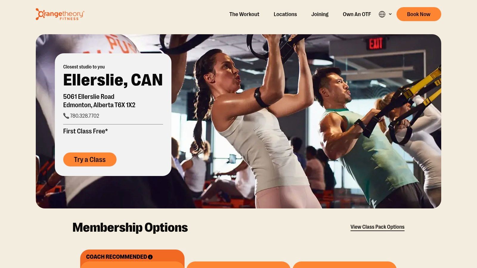 Orangetheory Fitness class in Edmonton with participants using treadmills and rowers