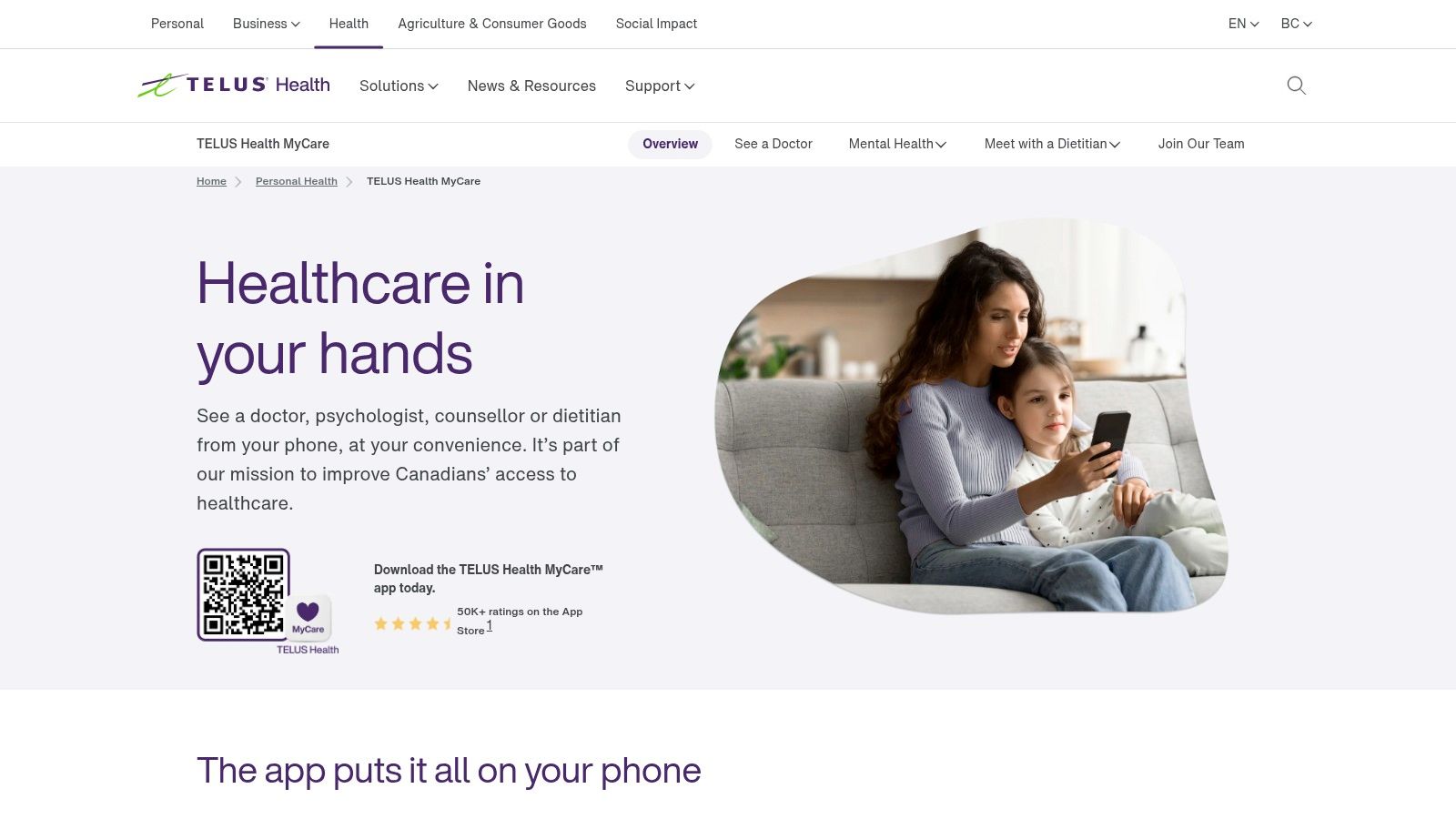 A person using a smartphone to connect with a virtual healthcare provider.