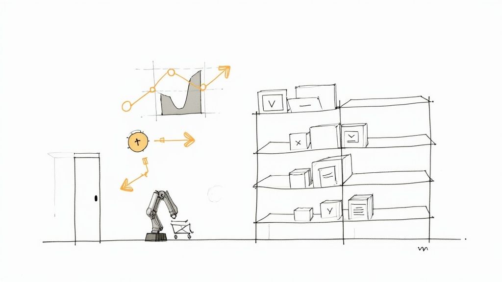A person at a desk sketching out a plan for implementing AI tools