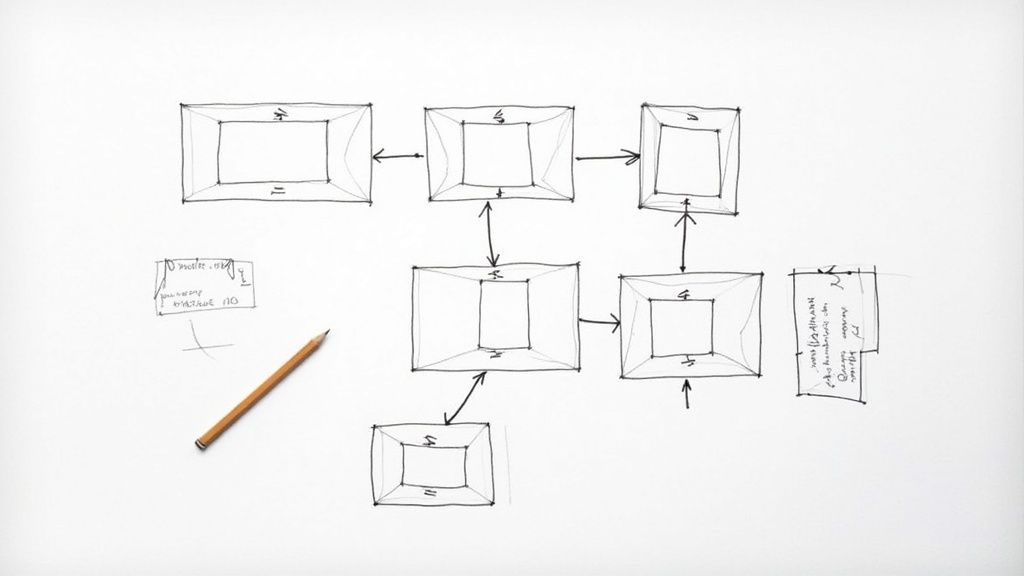 A person storyboarding video ideas on a whiteboard with sticky notes.