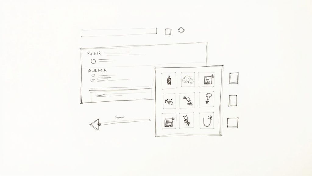 A futuristic, abstract representation of artificial intelligence generating creative graphics and icons.