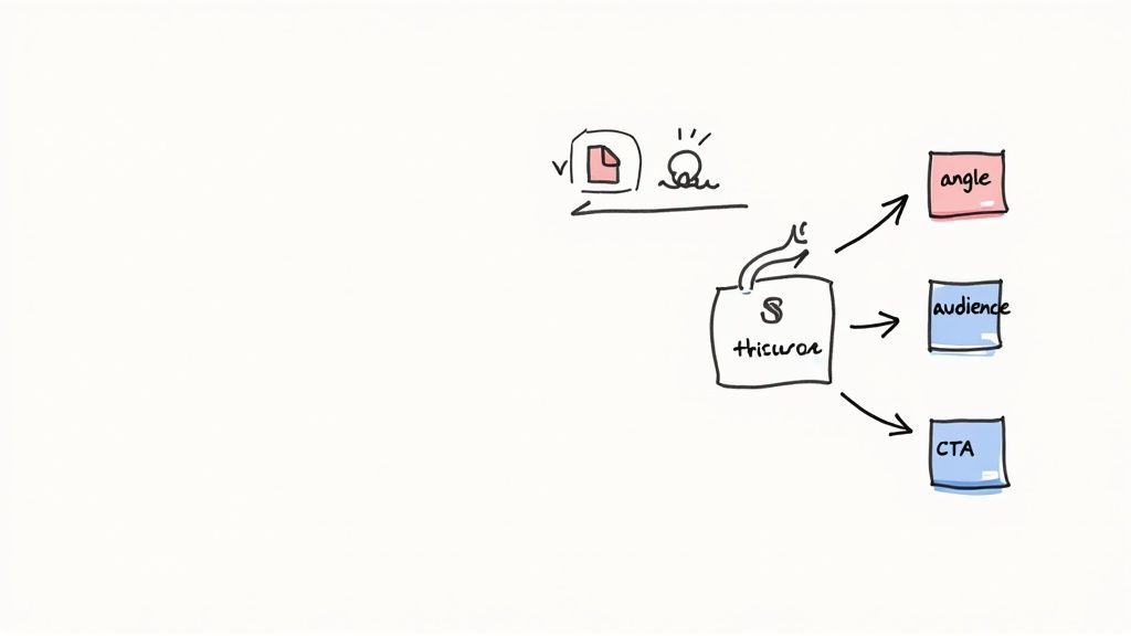 A person brainstorming ad ideas on a whiteboard with inspiration from a tablet showing competitor ads