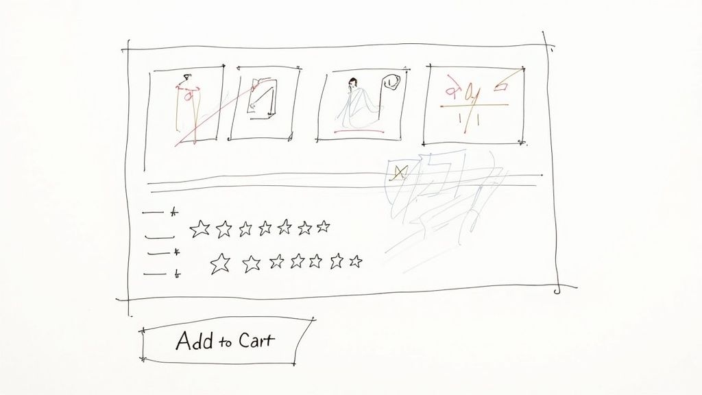 High-quality product photos, user reviews, and a clear 'Add to Cart' button on a modern e-commerce product page.