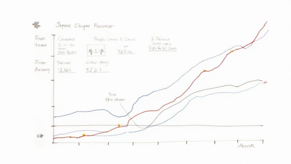 A person analyzing charts and graphs on multiple computer screens, representing a deep dive into e-commerce analytics.