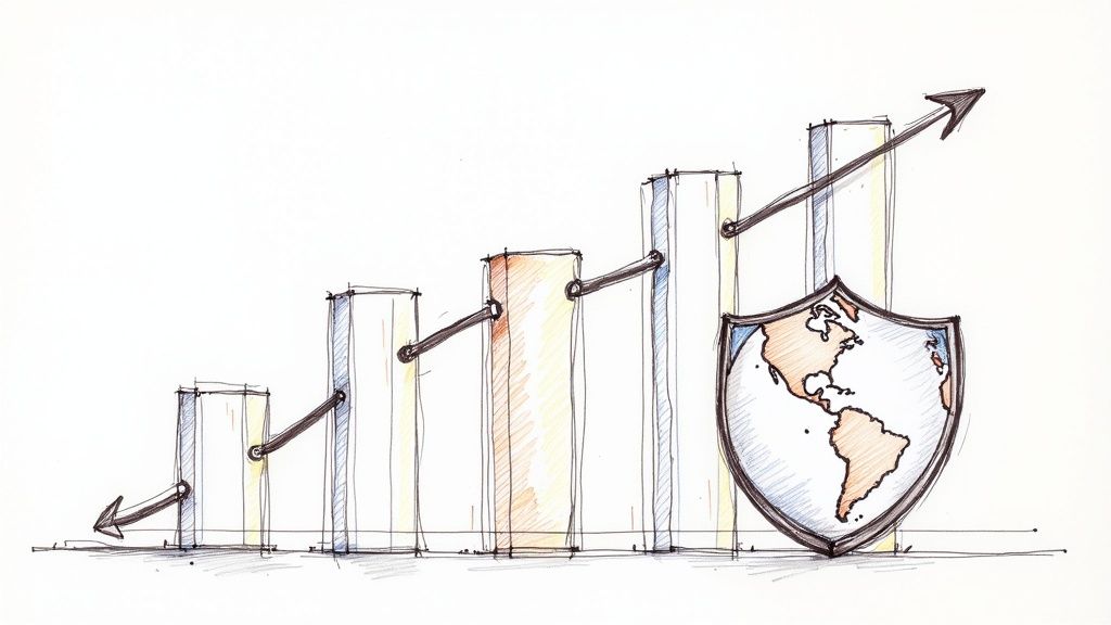 A balanced scale with a dollar sign on one side and a gear on the other, representing the balance of financial ease and operational challenges in dropshipping.