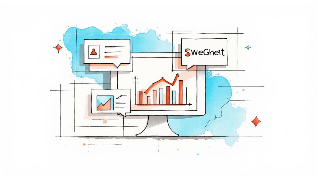 A sleek dashboard interface of EcomEfficiency showing consolidated data from multiple SEO and marketing tools.
